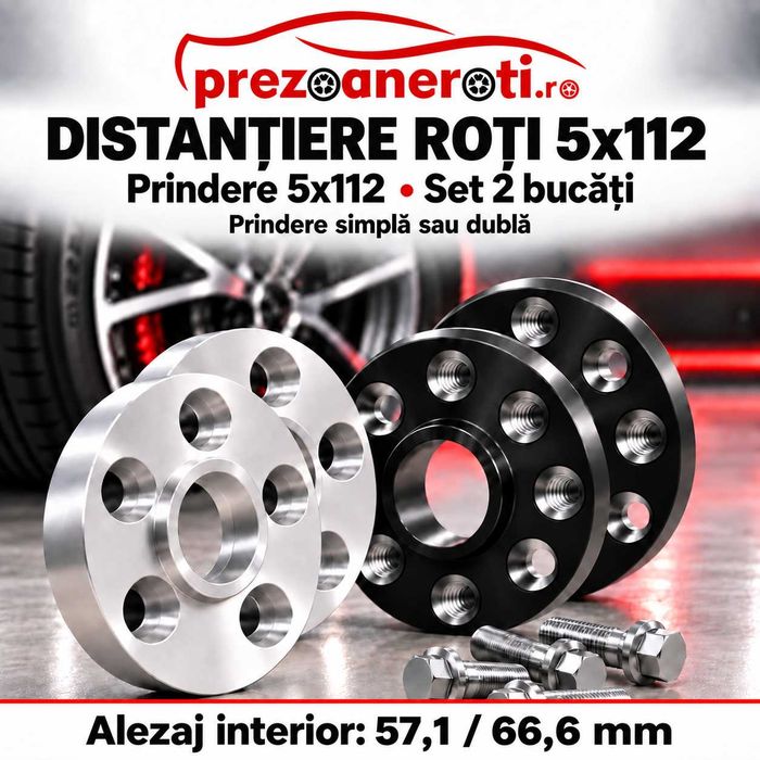 Distanțiere roți 5x112 – alezaj 57,1 sau 66,6 mm, set 2 bucăți