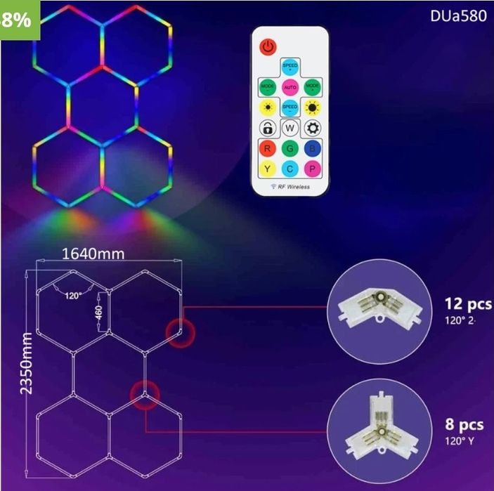 Kit 5 Hexagon RGBW Symphony Iluminat Garaj Detailing Service Frizerie