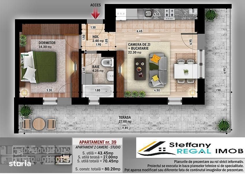 Apartament 2 camere tip studio de vanzare zona Theodor Pallady