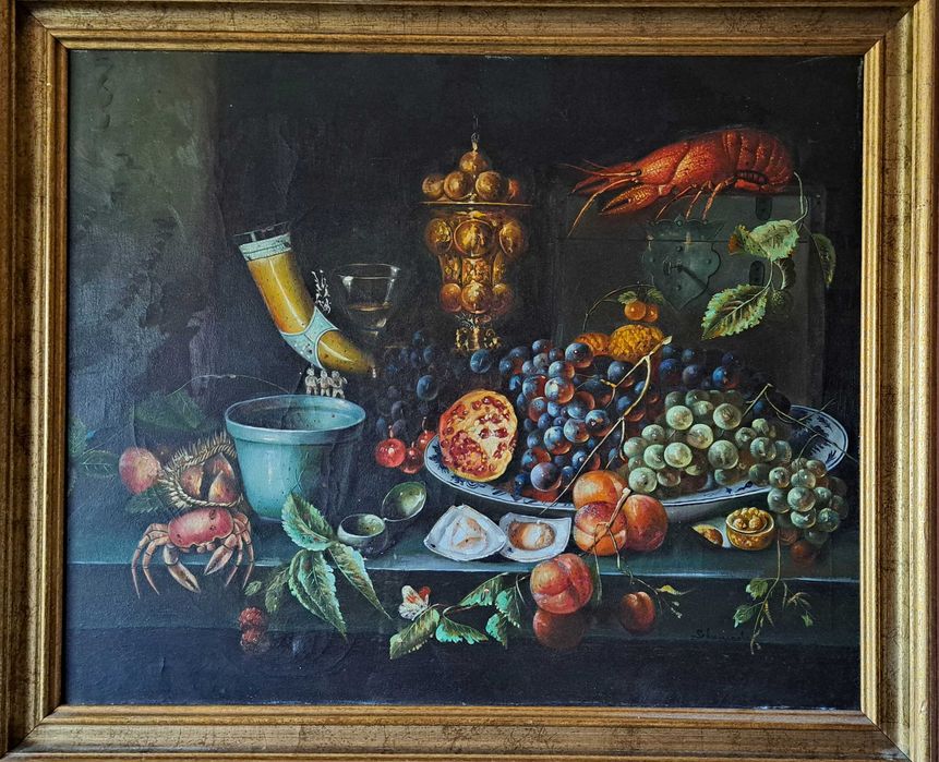 Tablou pictură în ulei, ramă aurită – Semnată Schumacker