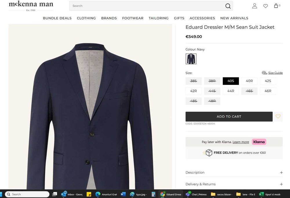 Sacou blazer de lux 54 XXL Eduard Dressler lana REDA super 150' navy