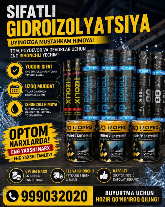 Sifatli gidroizalatsiya optim narhlarda falgaizolarimiz