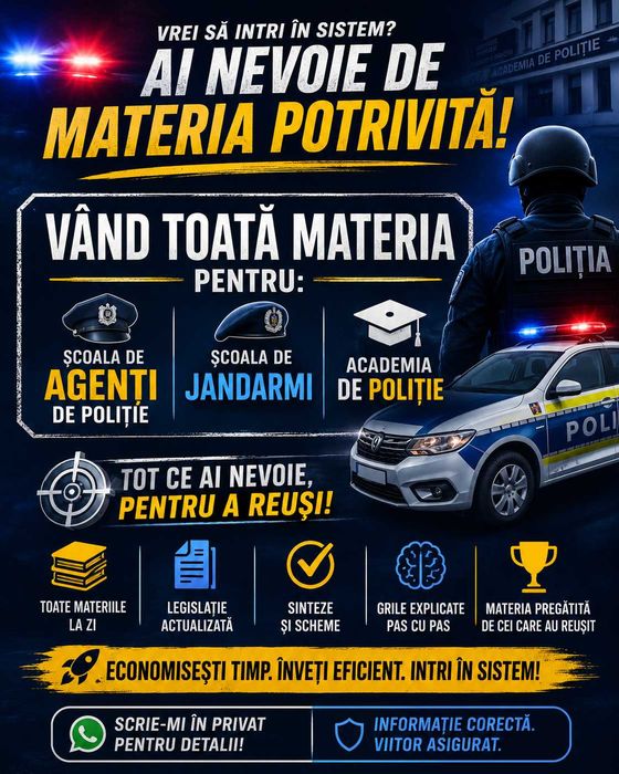 Vand materie completa pentru admitere Politie/Jandarmi/Academie