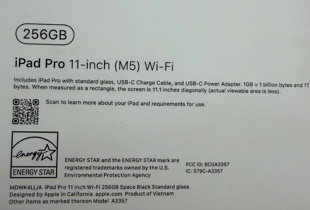 Apple iPad Pro 11 inch M5 chip 256Gb WiFi “Space Black” A3357