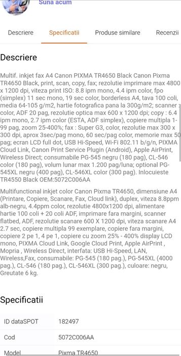 Vand Imprimanta Canon Pixma TR4650