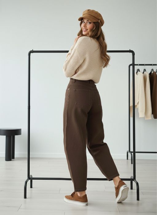 Дамски кафеви baggy дънки