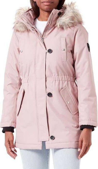 Дамско зимно яке/парка с качулка - изк. косъм, пепел от рози Only