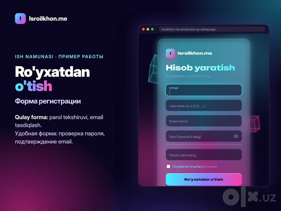 Sayt yasash va sayt dizayni: landing, vizitka sayt, internet-do'kon