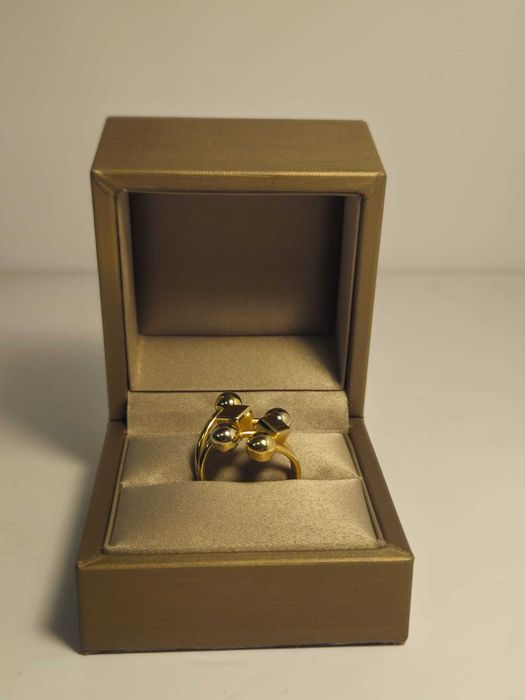 Inel damă aur 14K 585 model geometric cu bile, 3,97 g