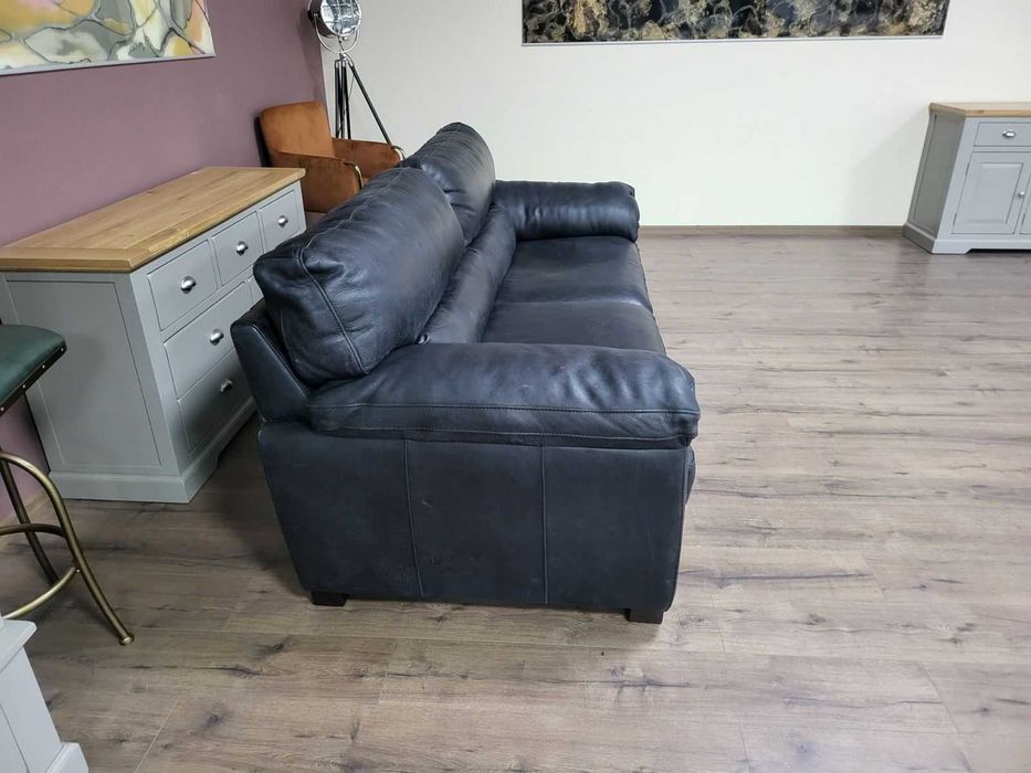 Черно-сив кожен диван тройка "Santino" - телешки бокс