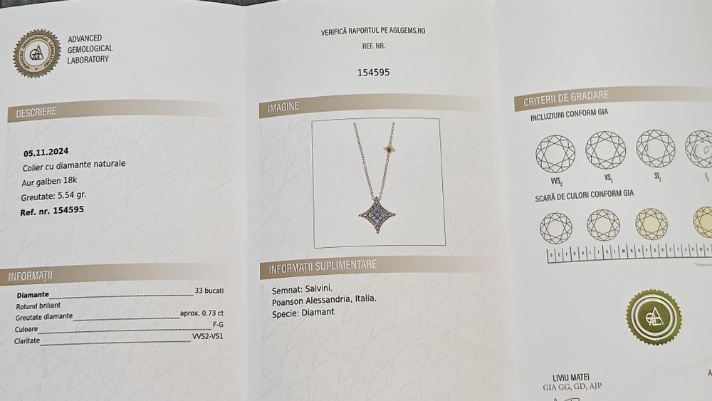 lant pandant diamante 18k Salvini certificat
