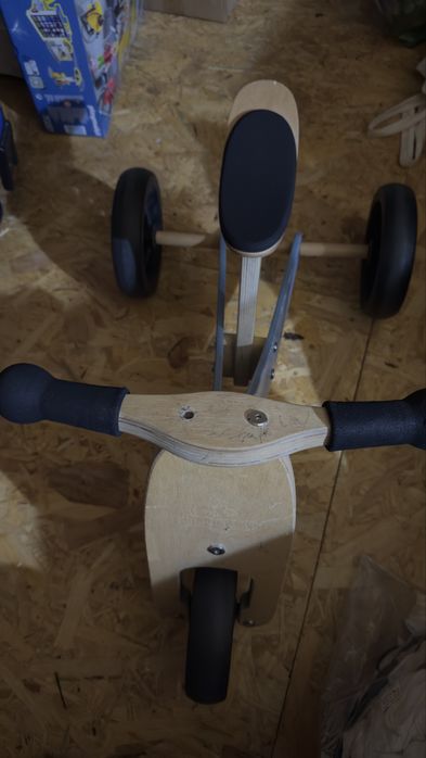 Tricicleta 2 in 1, Kinderfeets, Lemn, Albastru