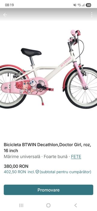 Bicicleta BTWIN Decathlon, Doctor Girl, roz 16 inch