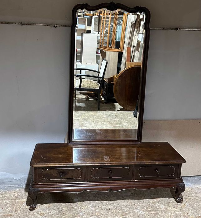 Comoda cu Oglinda Vintage Stil NeoBaroc; Toaleta din Lemn masiv