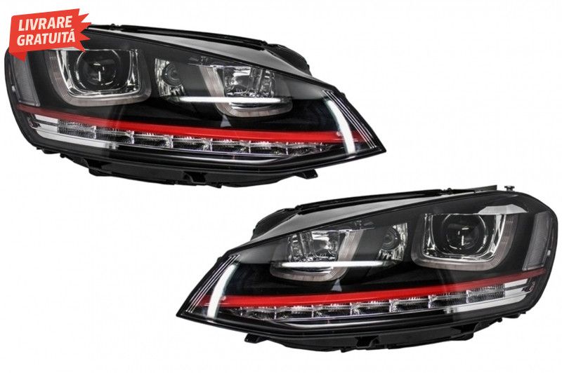 Ansamblu Faruri 3D Semnal Dinamic LED cu Grila VW Golf 7 VII (2012-201