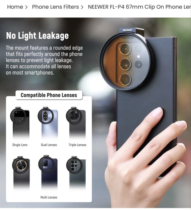 ORIGINAL NEEWER FL-P4 67 mm smartfon uchun obyektiv filtrlar to‘plami