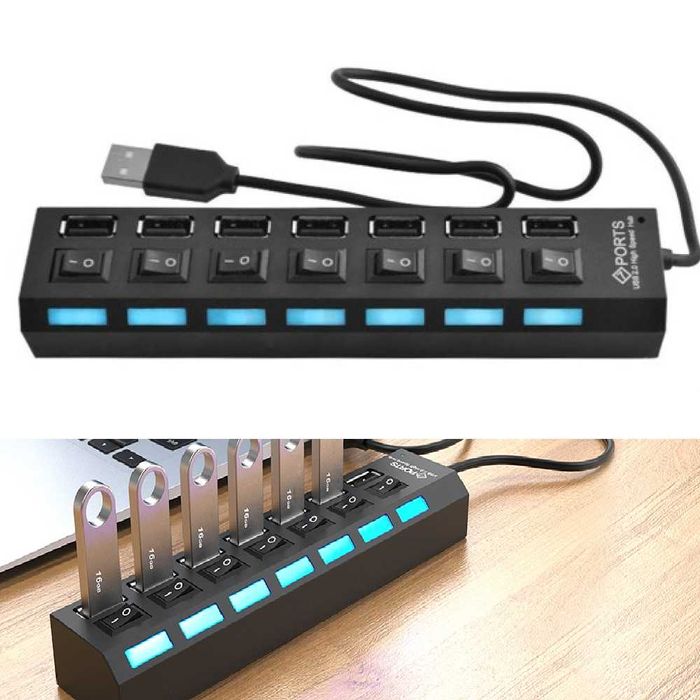 USB разклонител 2.0 7в1 тип хъб с превключватели