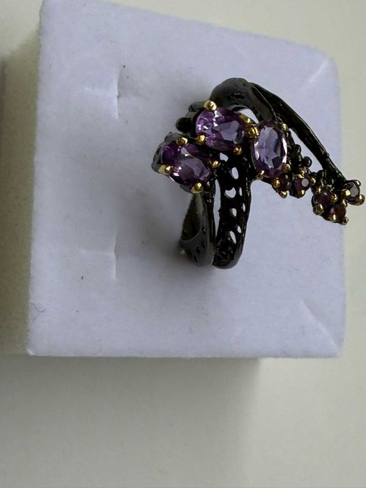 Inel Luxury- Ametist natural si argint 925- Rhodium negru
