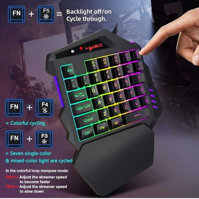 Гейминг клавиатура HXSJ, V100 с 35 клавиша, USB, черен