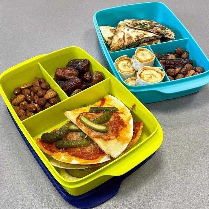 Кутия за обяд с разделения, 1 л, Tupperware, синя и оранжева