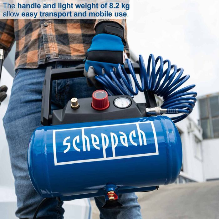 Безмаслен компресор 8 бара, 6 л, Scheppach HC06 / Безшумен компресор Scheppach HC08Si - 8 бара ,1100вата