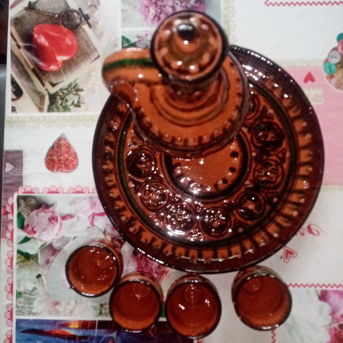 Керамический набор, кувшин, ляган и стаканчики. Ссср