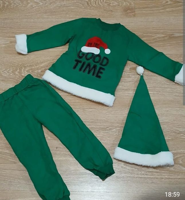 Костюм Санты зеленый на 3-4 года