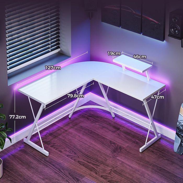 Birou Gaming cu Raft Monitor, Formă L, 127x127 cm - Livrare Gratuita