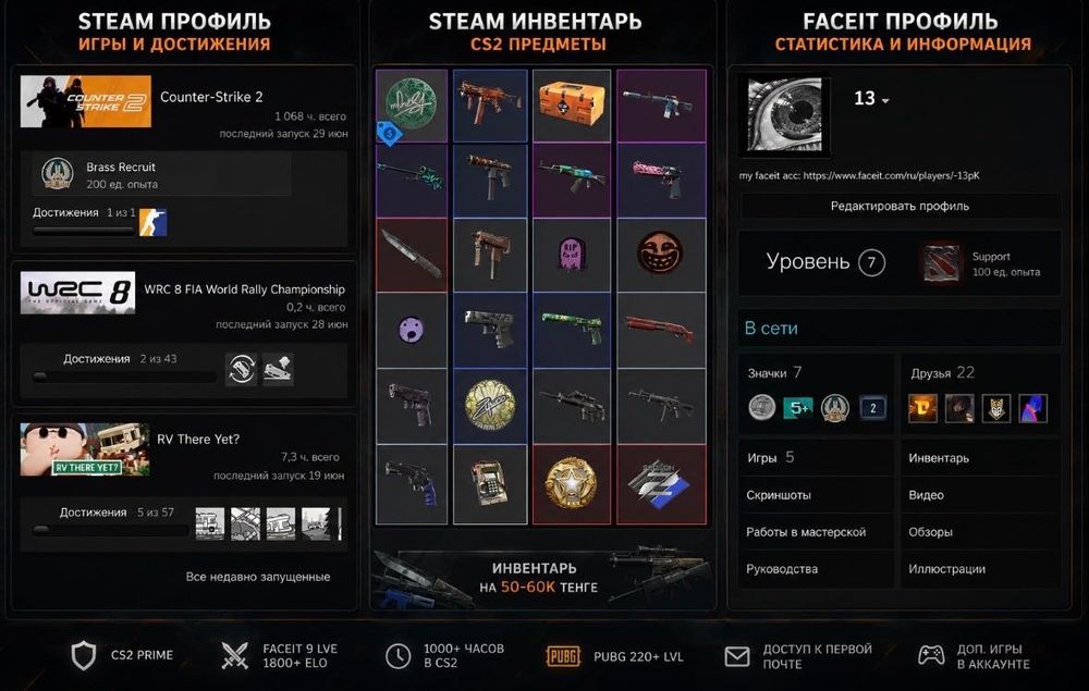 Steam профиль, faceit