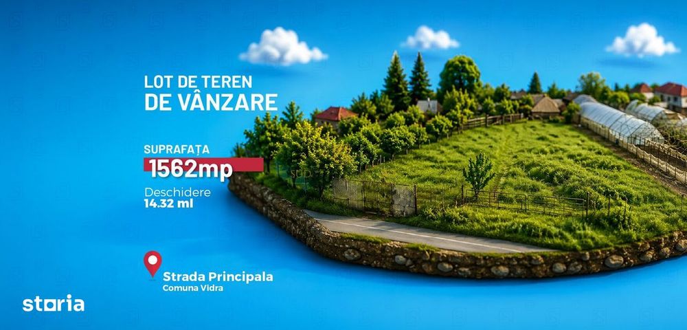 Teren intravilan de vânzare – 1.562 mp | Strada Câmpului, Comuna Vidra