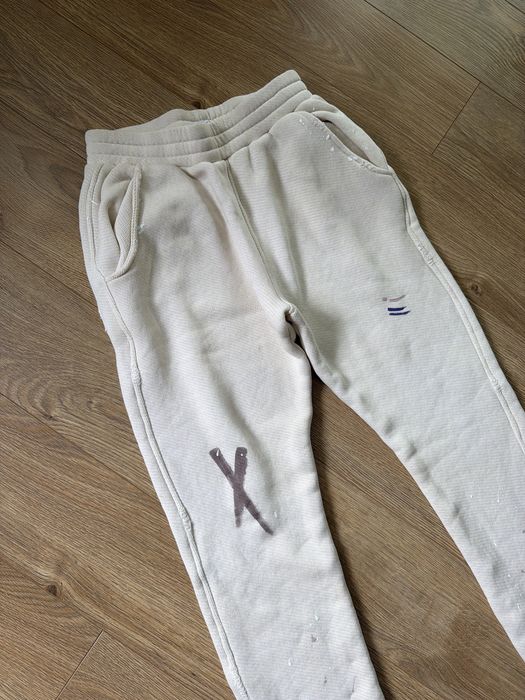 Pantaloni PNK nou culoare alb/unt cu pictura manuala
