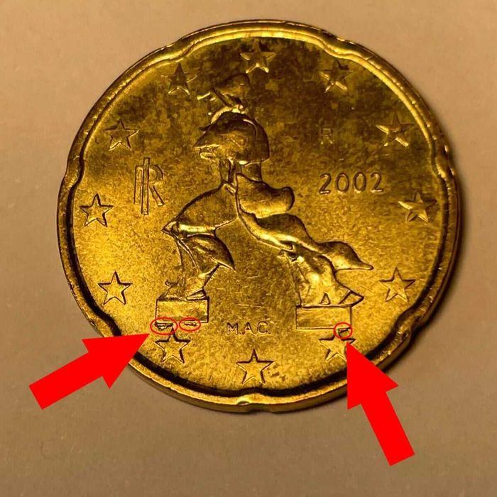 RARA- Moneda de eroare 2002 Italian Euro Cent R