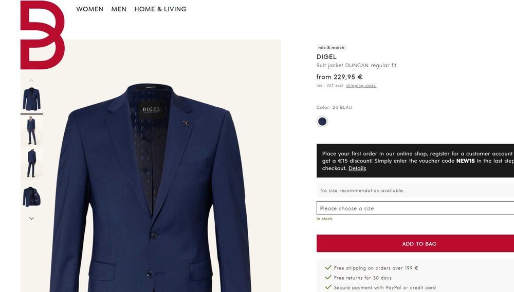 Sacou blazer slim 52 XL premium Digel lana super 120's navy