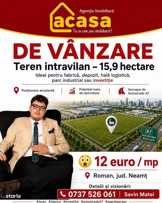 De vanzare teren intravilan in Roman, 15,9 hectare