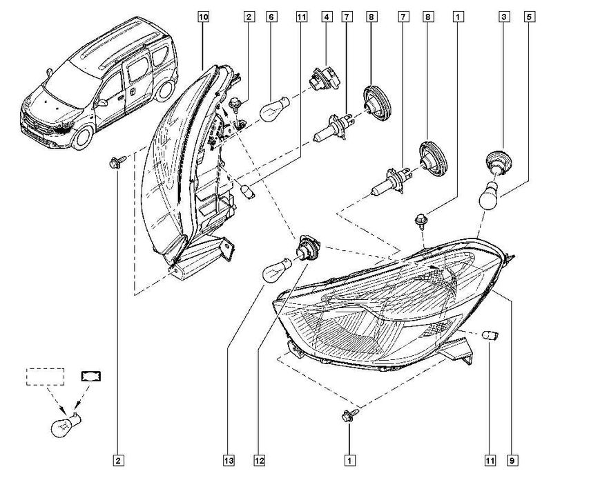 Фар с ръчно регулиране за Dacia Dokker Lodgy 2012