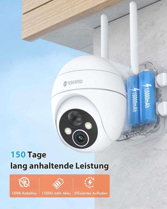 Camera solara Yeskamo 360° 2K ,CCTV,baterie reîncărcabilă,alb ,sigilat