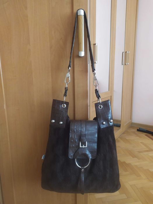 Дамска чанта, кафява с дълги дръжки