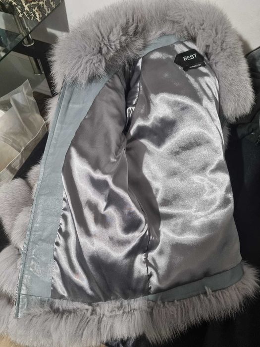 BEST Leather & Fur Haina Blana Vulpe Argintie masura S 100% Originala