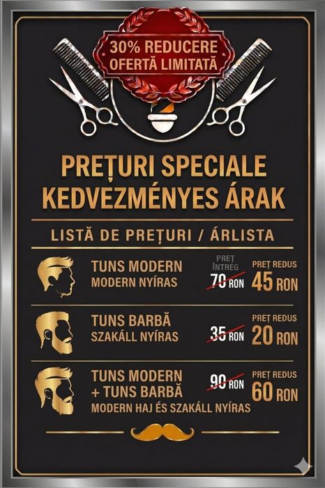 Frizerie  bărbați la preț promoțional 0752150595 - Târgu Mureș