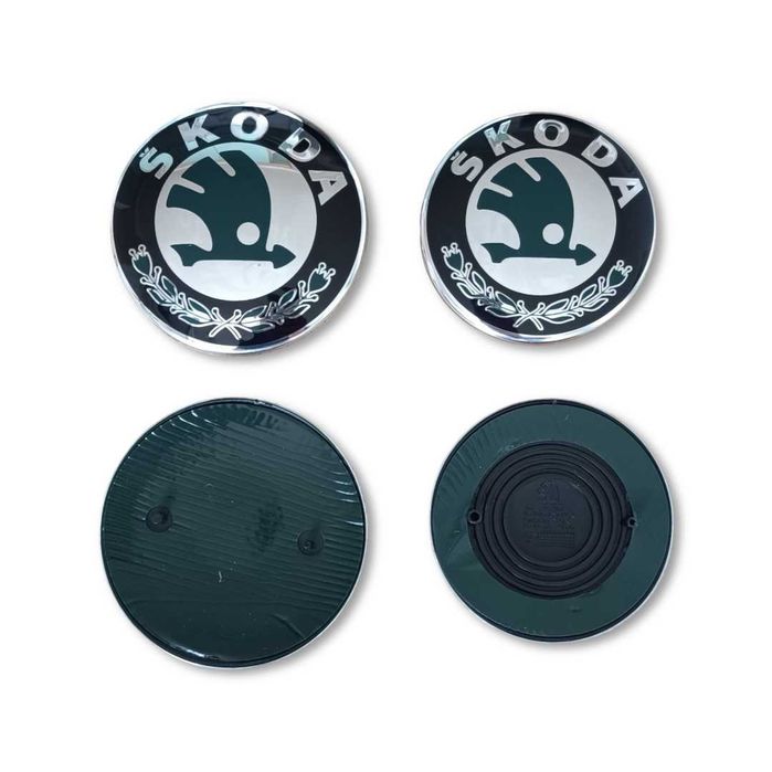 Емблема за Шкода предна 89мм и задна 79мм - Черна, Хромирана, Зелена
