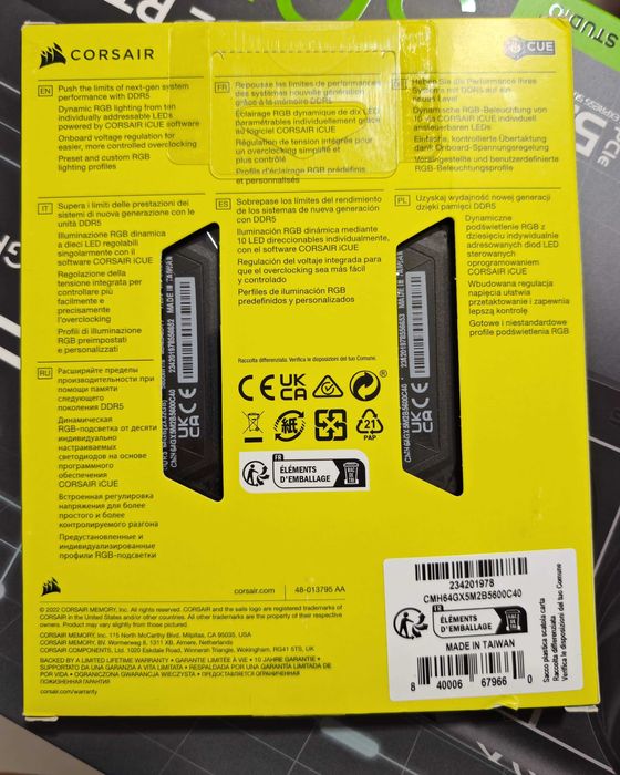 CORSAIR VENGEANCE 64GB (2x32GB) DDR5, 5600 MHZ, CL 40, 1.25V XMP 3.0