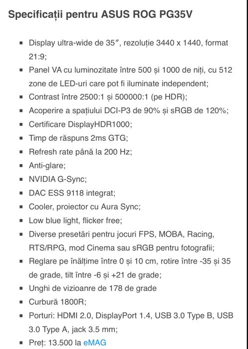 Monitor Gaming Asus Rog Swift  PG35V