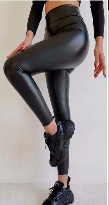 Colanți din piele vătuiți lucioși mulați