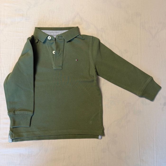 Bluză polo cu mânecă lungă, kaki, Tommy Hilfiger, 98 cm