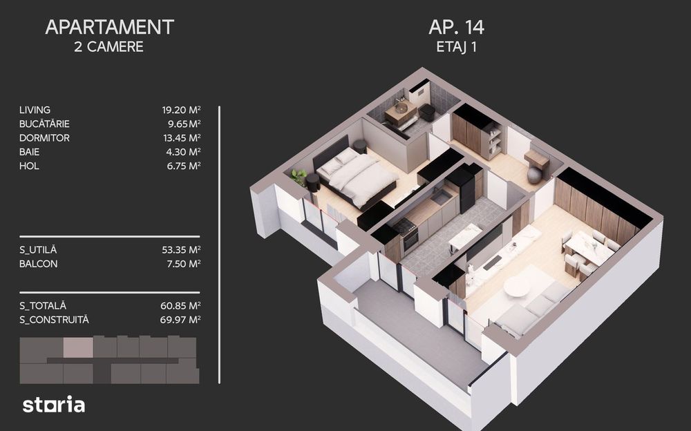 2 Camere | 15 min de Metrou Ap. Patriei | Ansamblu Nou (P+6E) | Com.0%