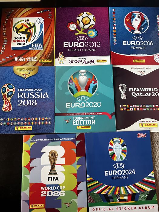 Colecție 8 albume fotbal Panini & Topps – Campionate Mondiale și Europene 2010–2026