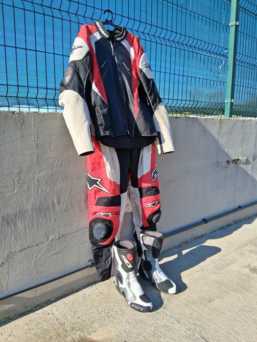 Кожен екип за мотор, ботуши + ръкавици