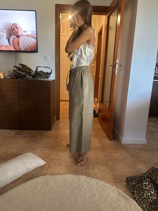 Кожен панталон с ластик и връзка7/8дължина Massimo Dutti