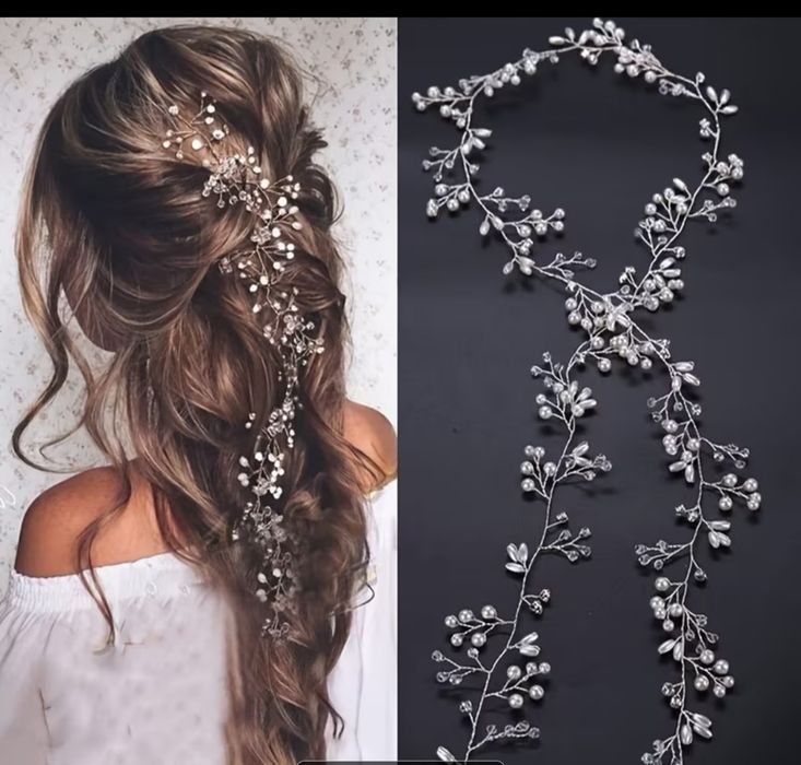 Диадема за коса, сребриста, 35 см