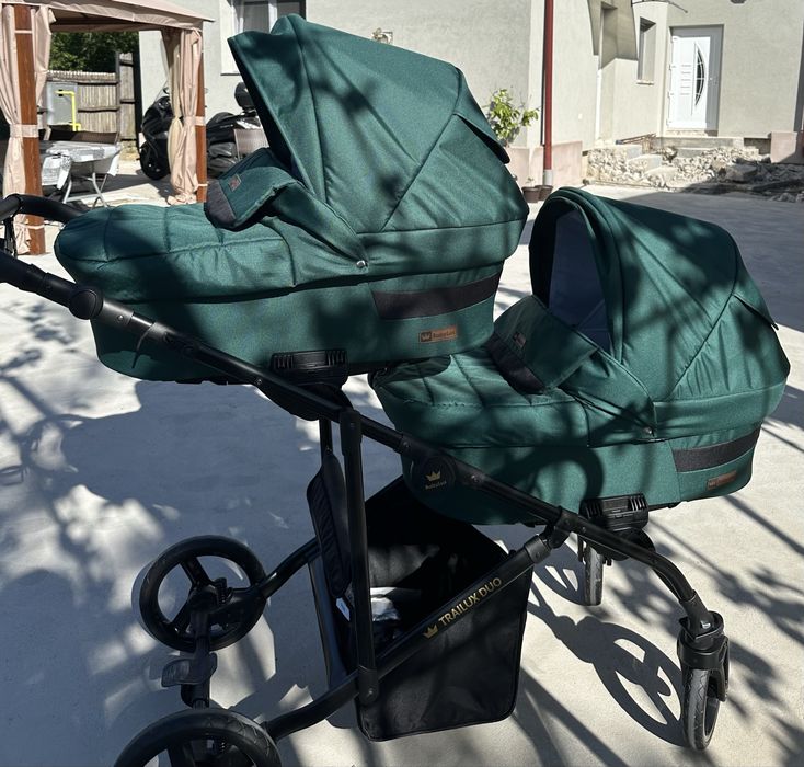 Carucior pentru gemeni BabyLux DUO, 3in1, Bottle Green